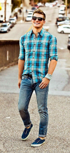 Sky Blue Check Shirt For Men